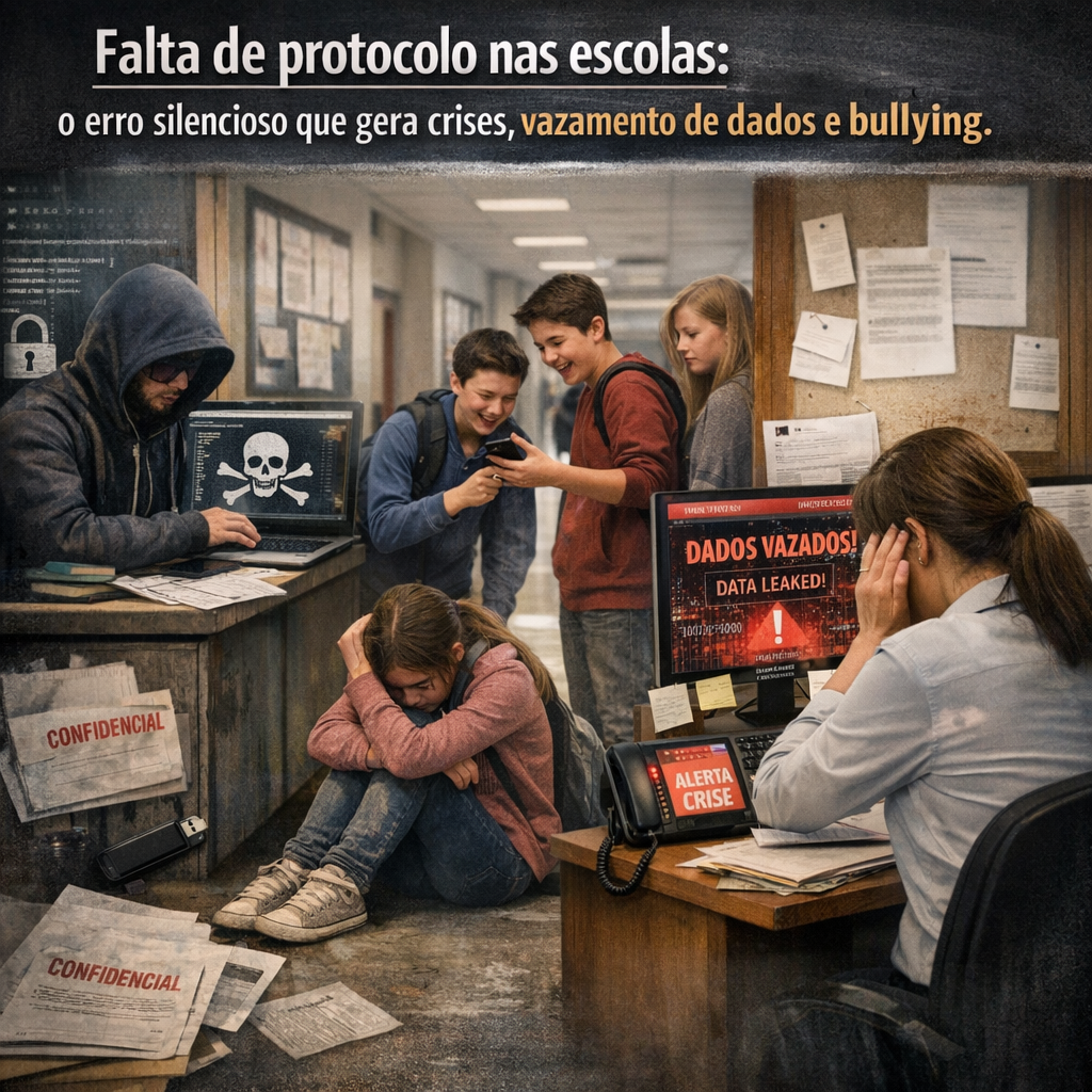 Imagem do Artigo: Falta de protocolo nas escolas: o erro silencioso que gera crises, vazamento de dados e bullying
