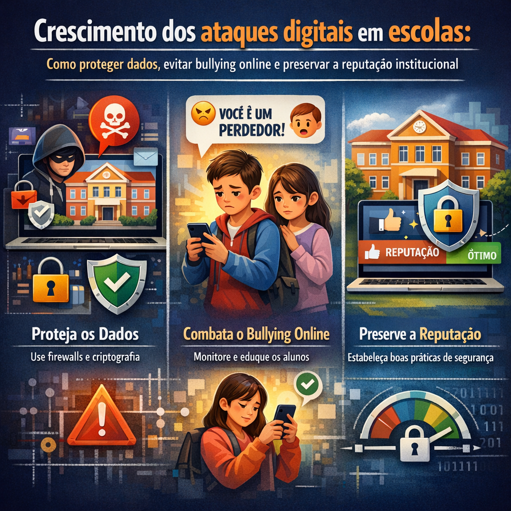 Imagem do Artigo: Crescimento dos ataques digitais em escolas: como proteger dados, evitar bullying online e preservar a reputação institucional