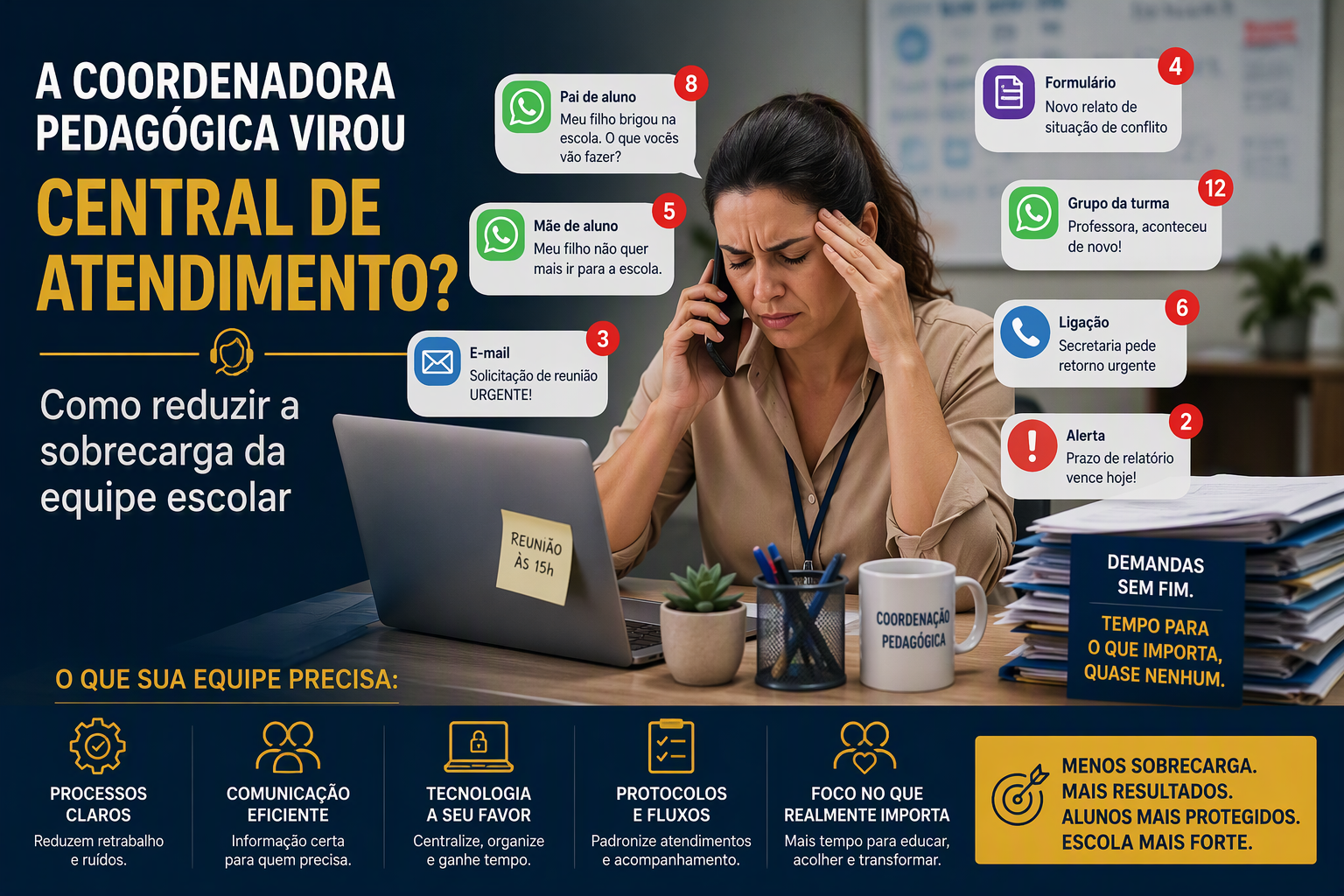 Imagem do Artigo: A coordenadora pedagógica virou central de atendimento? Como reduzir a sobrecarga da equipe escolar