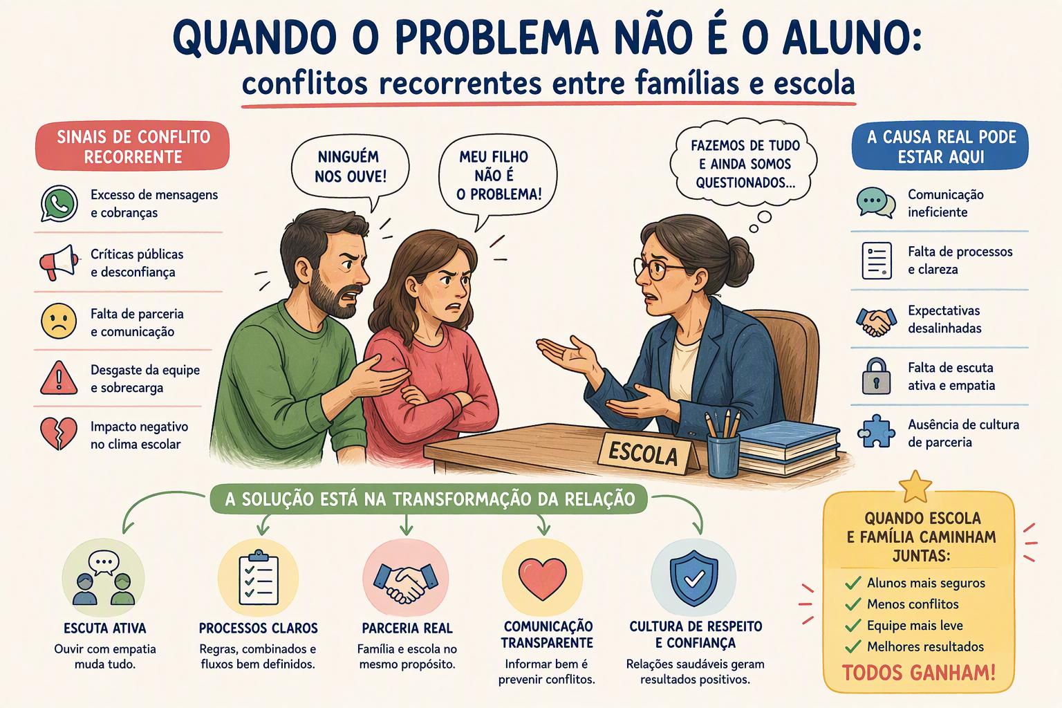 Imagem do Artigo: Quando o problema não é o aluno: conflitos recorrentes entre famílias e escola